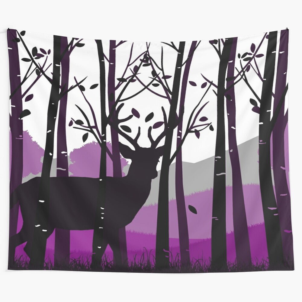 Asexual pride deer and woods silhouette tapestry