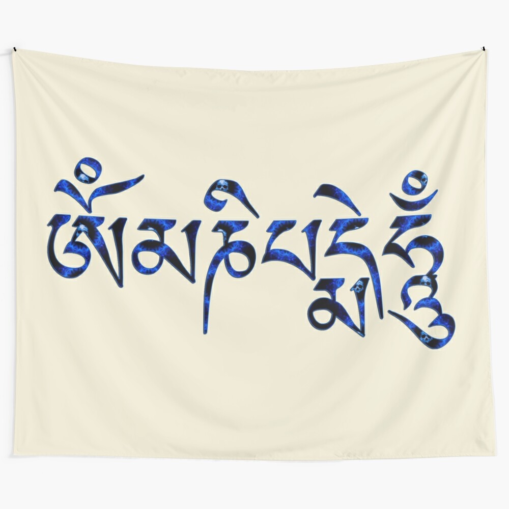 Tibetan-inspired Om Mani Padme Hum tapestry for meditation, yoga, and spiritual home decor