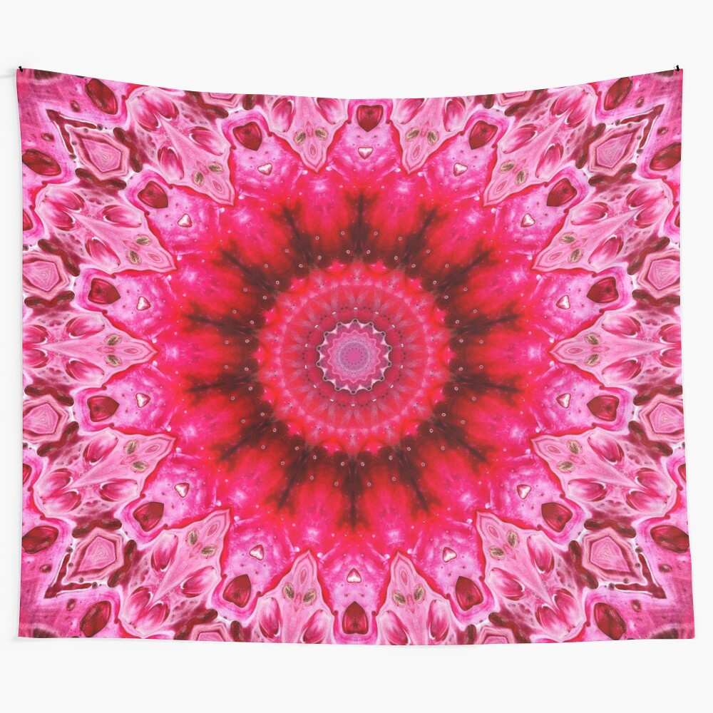 Hot pink hearts mandala tapestry, abstract colorful wall art