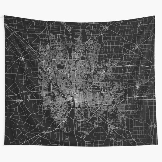 Columbus, Ohio map black and white tapestry wall art