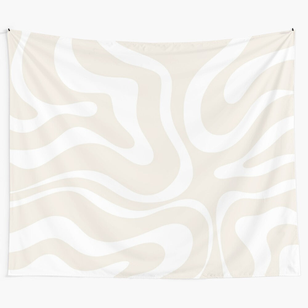 Minimalist abstract swirl pattern tapestry in light beige and white