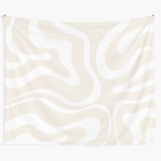 Minimalist abstract swirl pattern tapestry in light beige and white