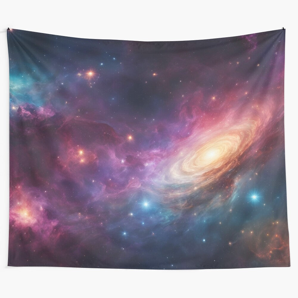 Vibrant galaxy-themed tapestry with swirling nebula patterns and stars