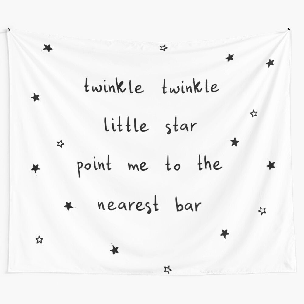 Stylish black and white tapestry with "Twinkle Twinkle Little Star" typography and doodle stars