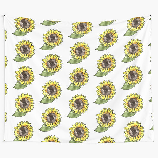 Watercolor sunflower with leaf tapestry, featuring a beautiful and artistic yellow sunflower design