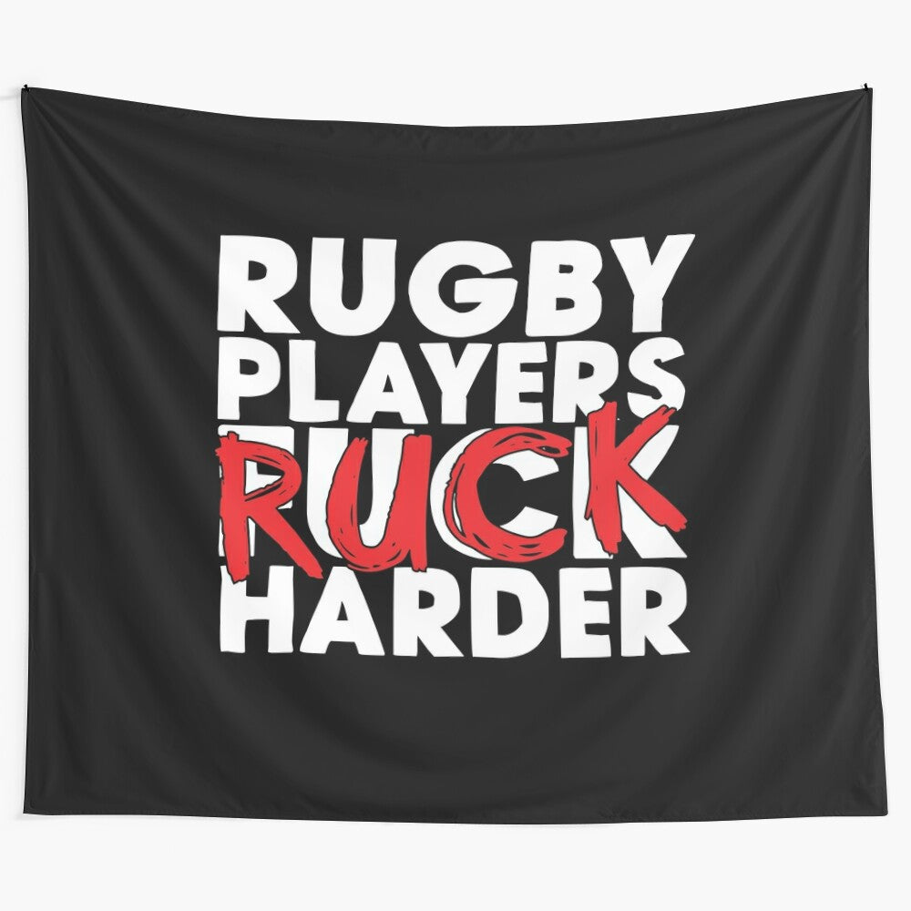 Rugby players in an intense ruck, tapestry artwork for rugby enthusiasts