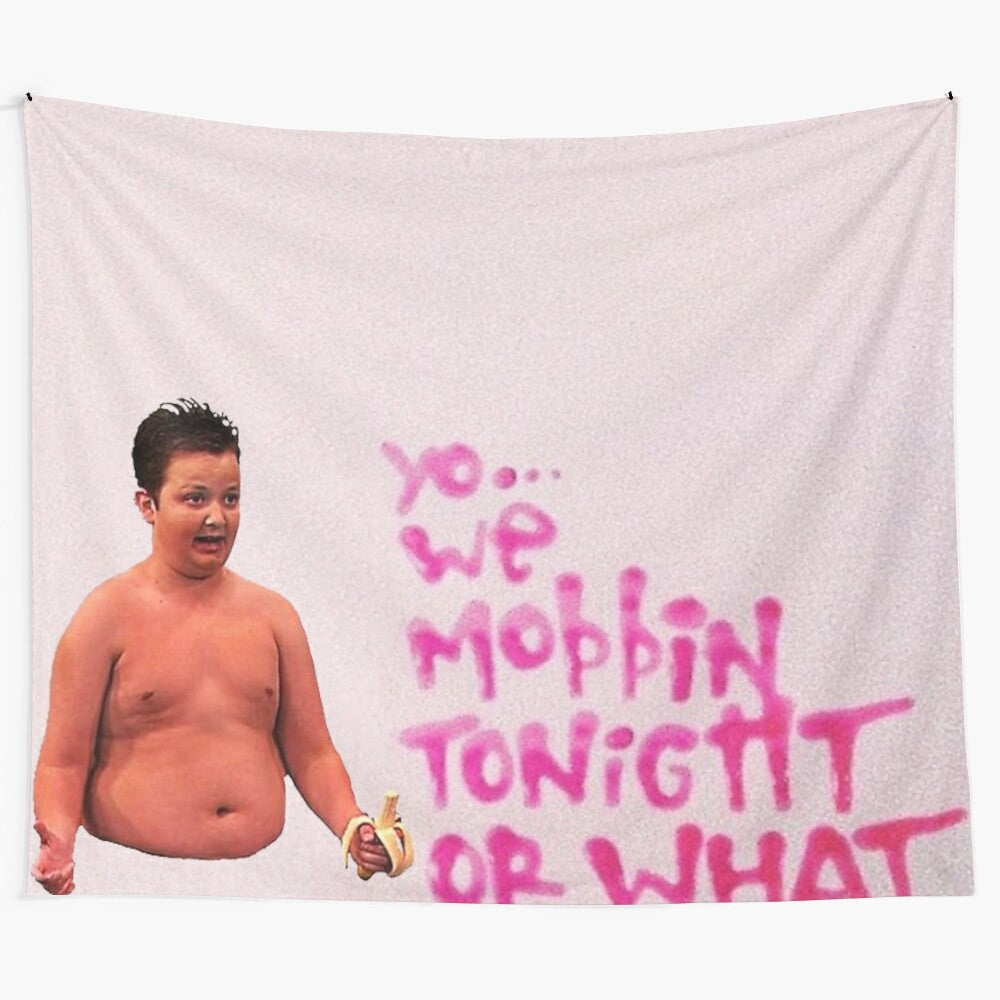 Gibby Mobbin meme tapestry featuring a pink and white design with the text "Gibby Mobbin Or What?"