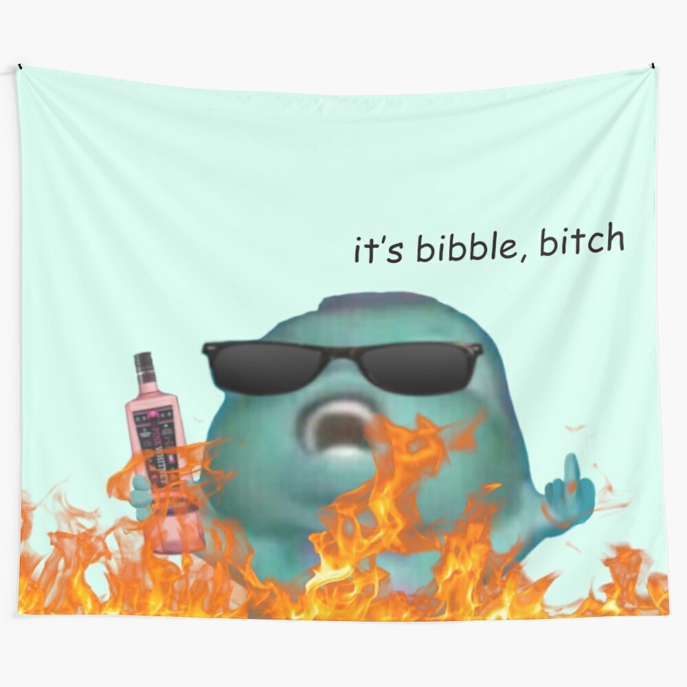 "Party Hard" bibble-themed tapestry with college party, drinking, and ironic college girl imagery