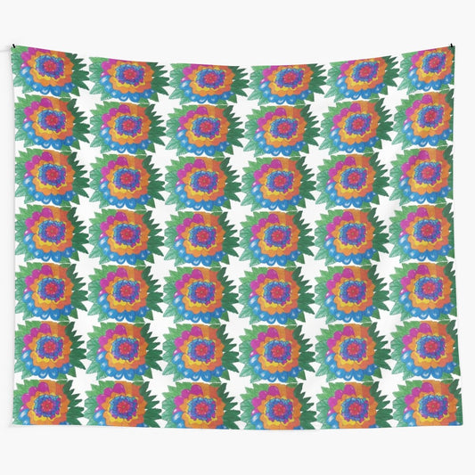 Colorful floral cycle tapestry with abstract and geometric patterns