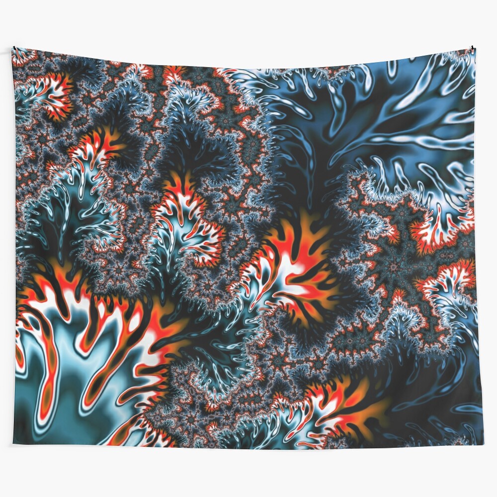 Coral fractal tapestry with intricate geometric and vibrant colors