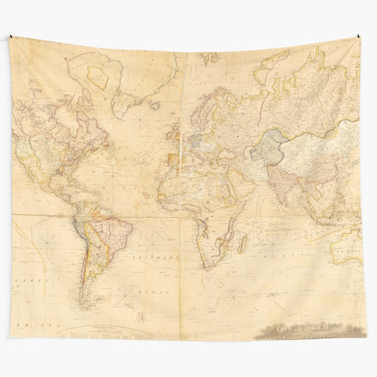 Vintage-style world map tapestry