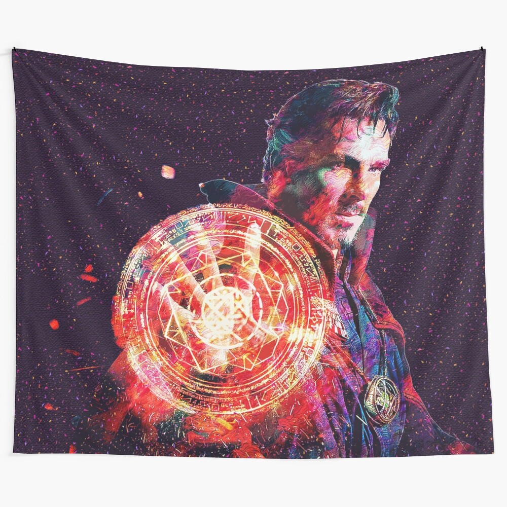 Vibrant abstract tapestry featuring a portrait of Benedict Cumberbatch as Dr. Strange