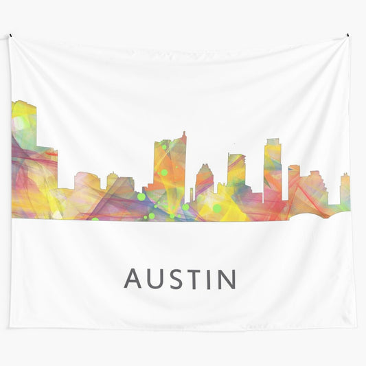 Watercolor painting of the Austin, Texas skyline