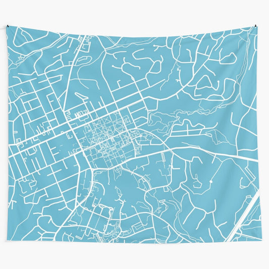 Chapel Hill Map Tapestry with Blue and White Graphic Design