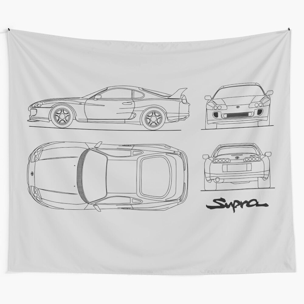 Artistic blueprint design of the iconic Toyota Supra sports car