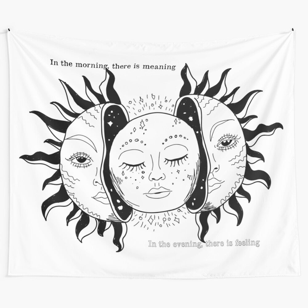 Sun and moon tapestry with stars and galaxy design