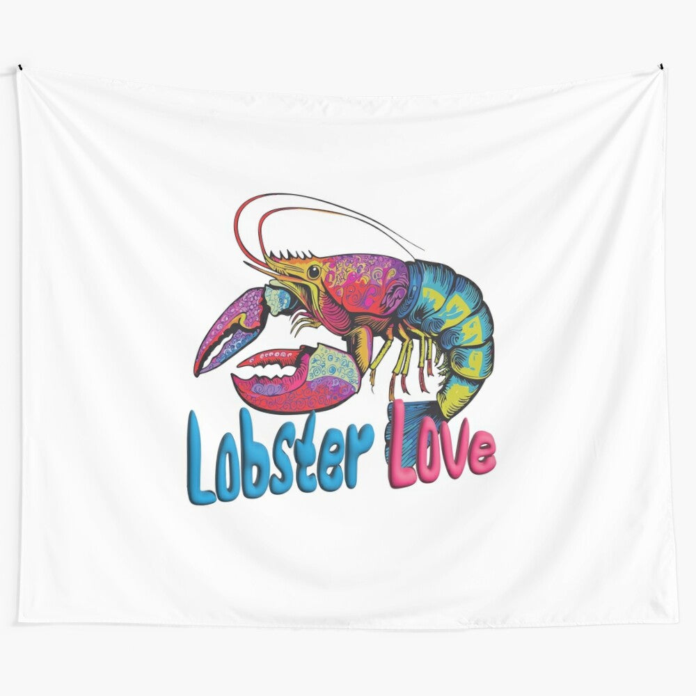 Lobster Love Coastal Tapestry featuring a vibrant display of marine life