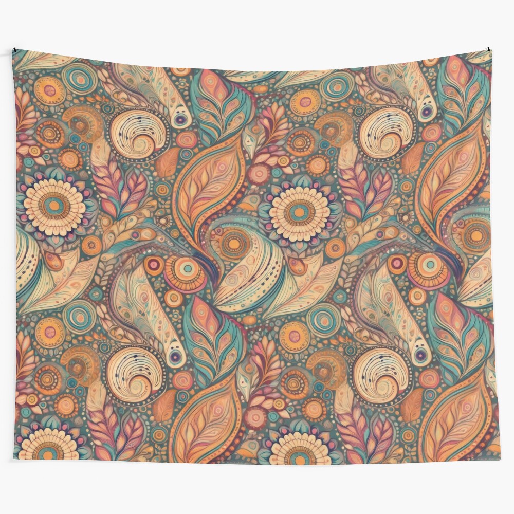 Boho tapestry with retro paisley leaf pattern