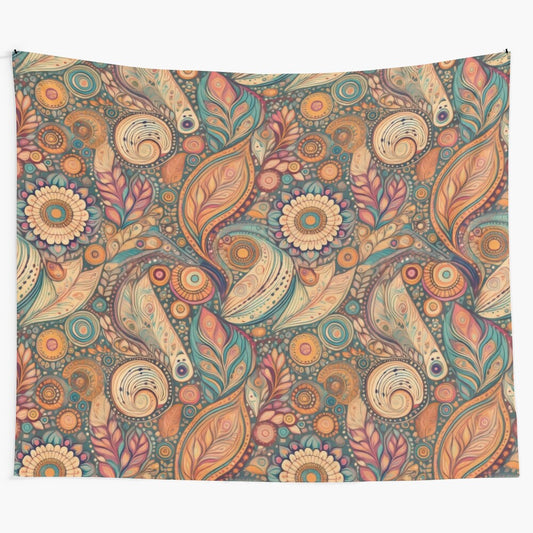 Boho tapestry with retro paisley leaf pattern