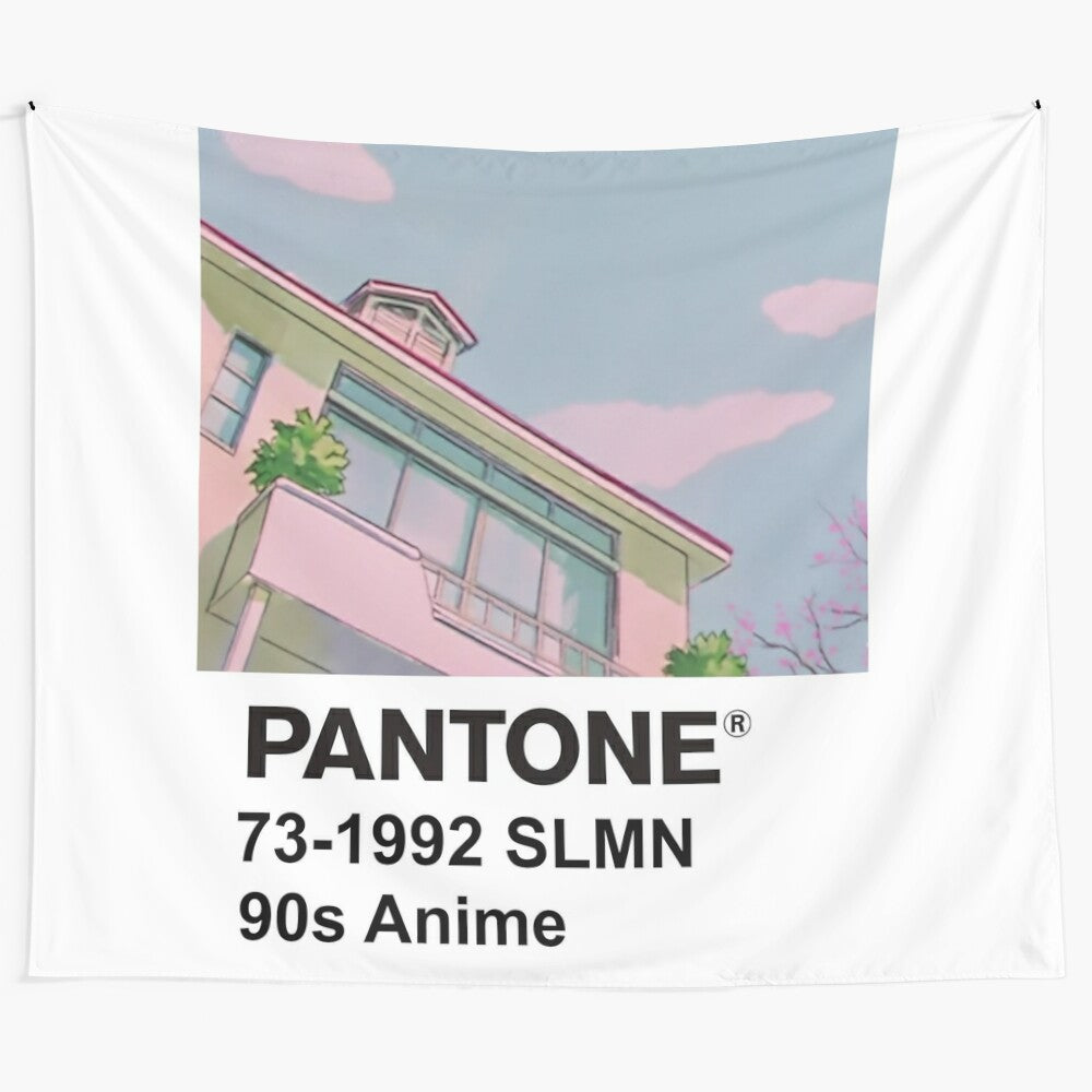 Pastel-colored 90s anime-style tapestry featuring magical girl characters