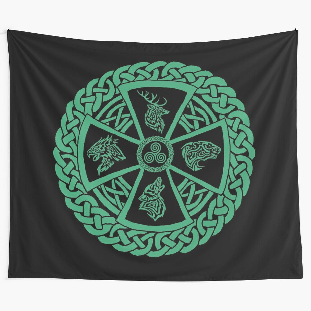 Celtic nature tapestry featuring Celtic symbols, animals, and patterns