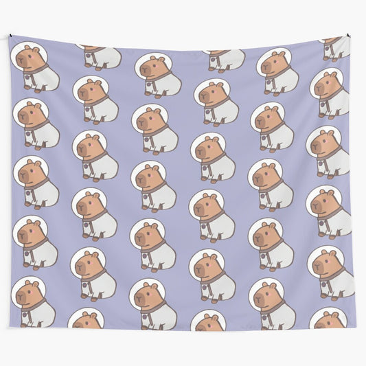 Astronaut capybara tapestry featuring a cute, whimsical design