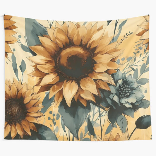 Watercolor sunflower tapestry featuring a vibrant, nature-inspired floral design