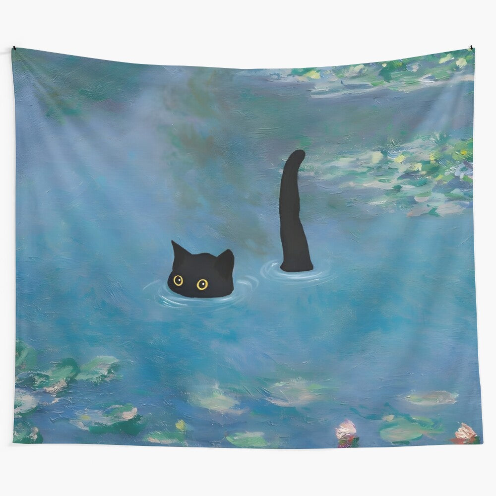 Cat Print Monet Waterlily Tapestry