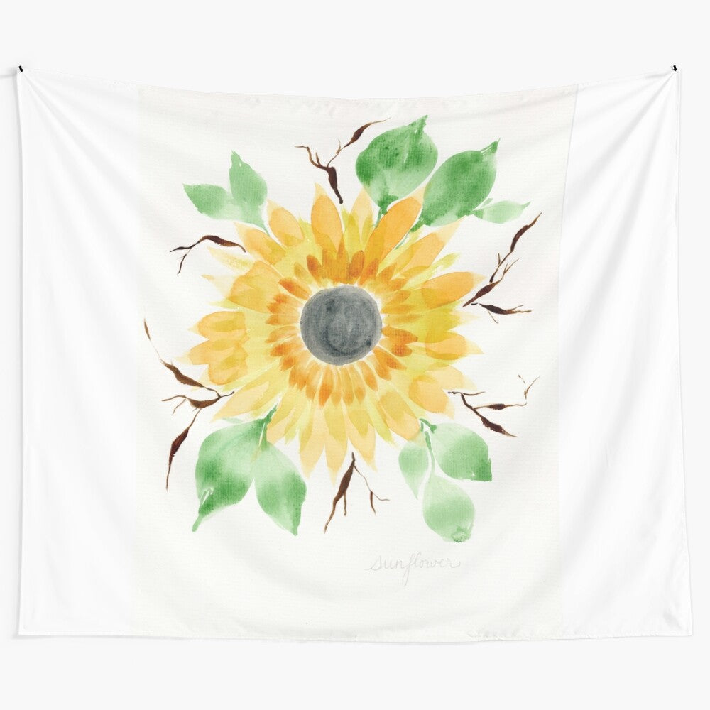 Vibrant watercolor sunflower tapestry wall hanging