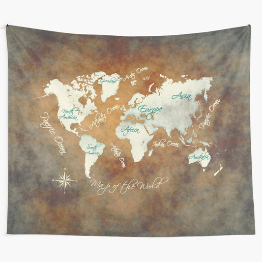 Artistic world map tapestry for travel-inspired home decor