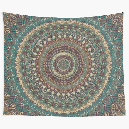 Vibrant mandala tapestry with sacred geometry and floral elements