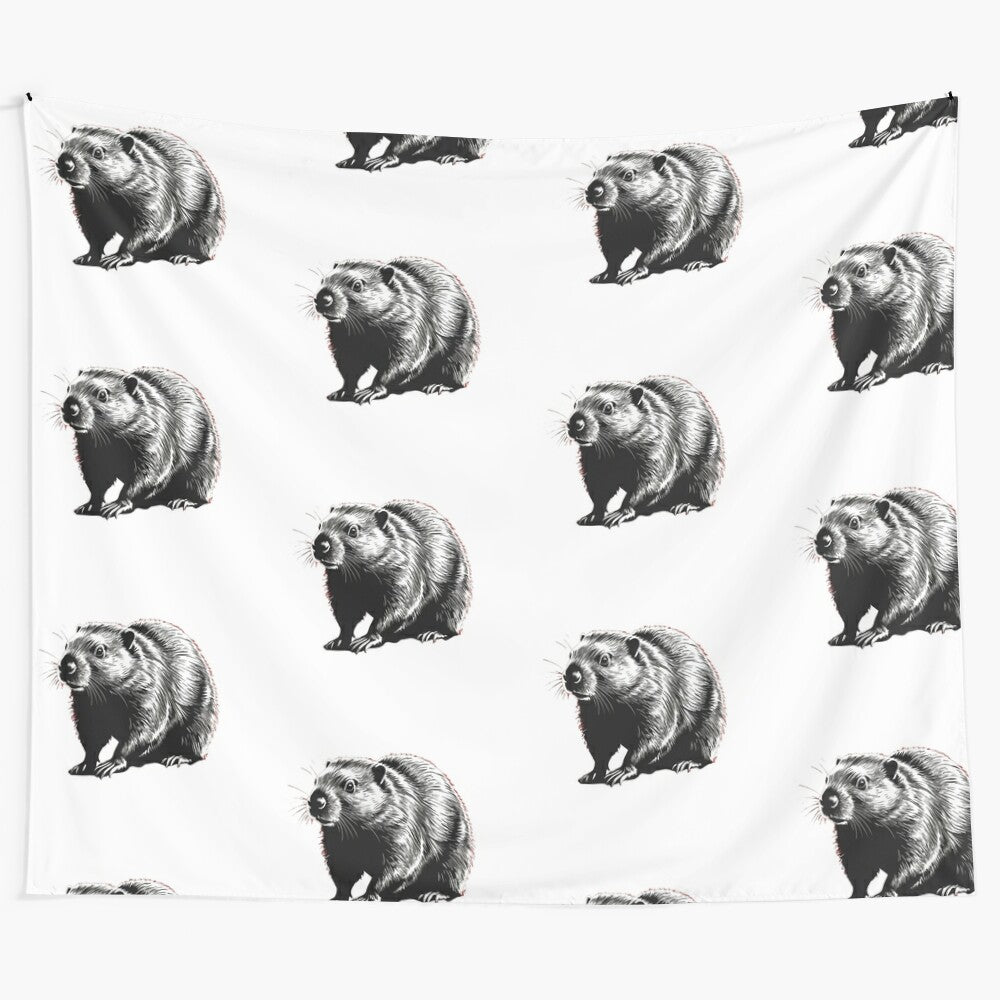 A beaver stencil tapestry featuring the iconic Canadian animal