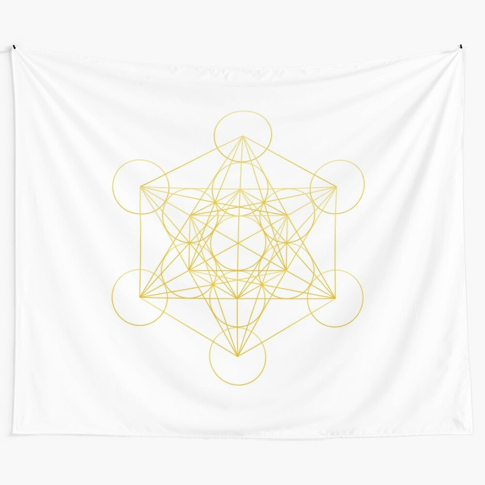 Golden Metatron Cube Tapestry - Spiritual Sacred Geometry Decor