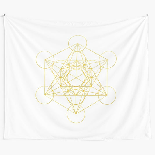 Golden Metatron Cube Tapestry - Spiritual Sacred Geometry Decor