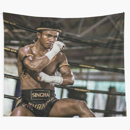 Buakaw Banchamek, a Muay Thai and Kickboxing Legend, on a Vintage-Inspired Tapestry