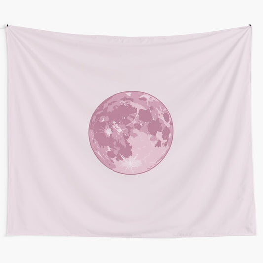 Pink moon tapestry with starry night, galaxy, and celestial design