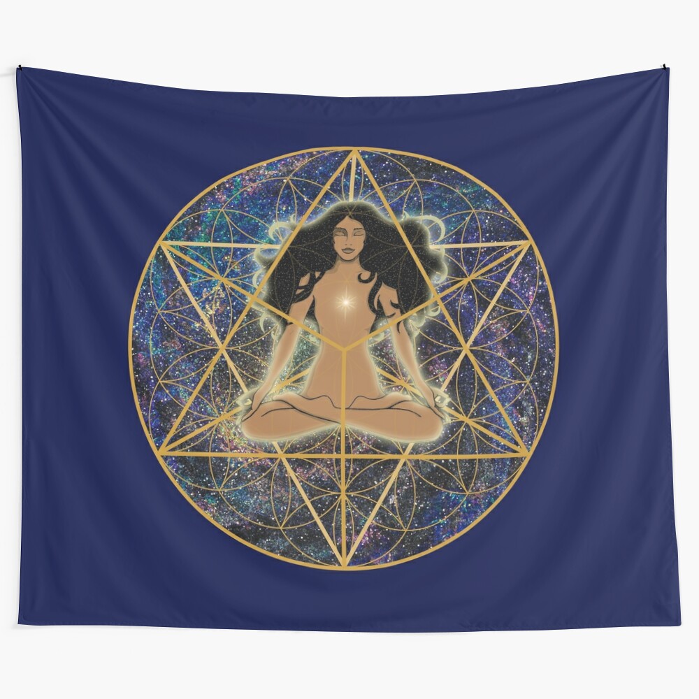 Merkabah Flower of Life Mandala Tapestry for Spiritual Meditation