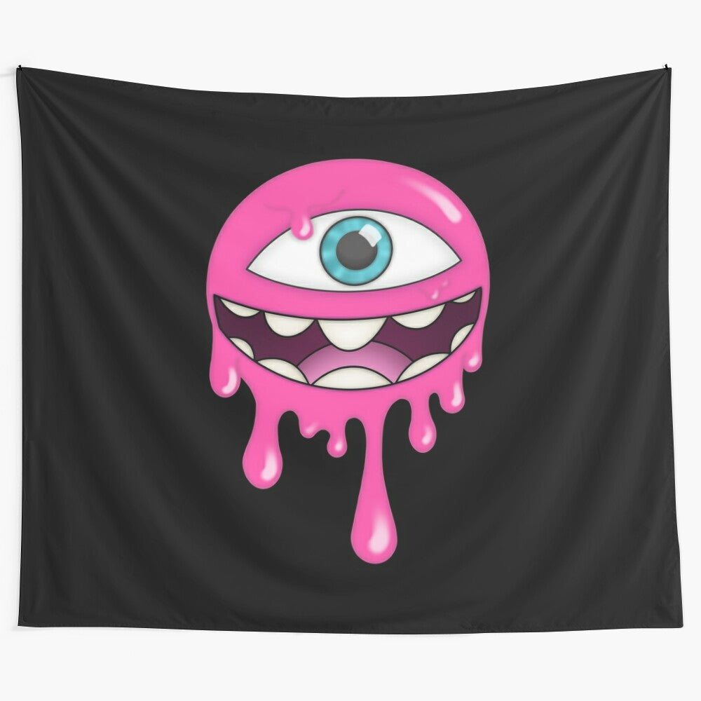 Drippy cyclops tapestry with vibrant colors and abstract, psychedelic design