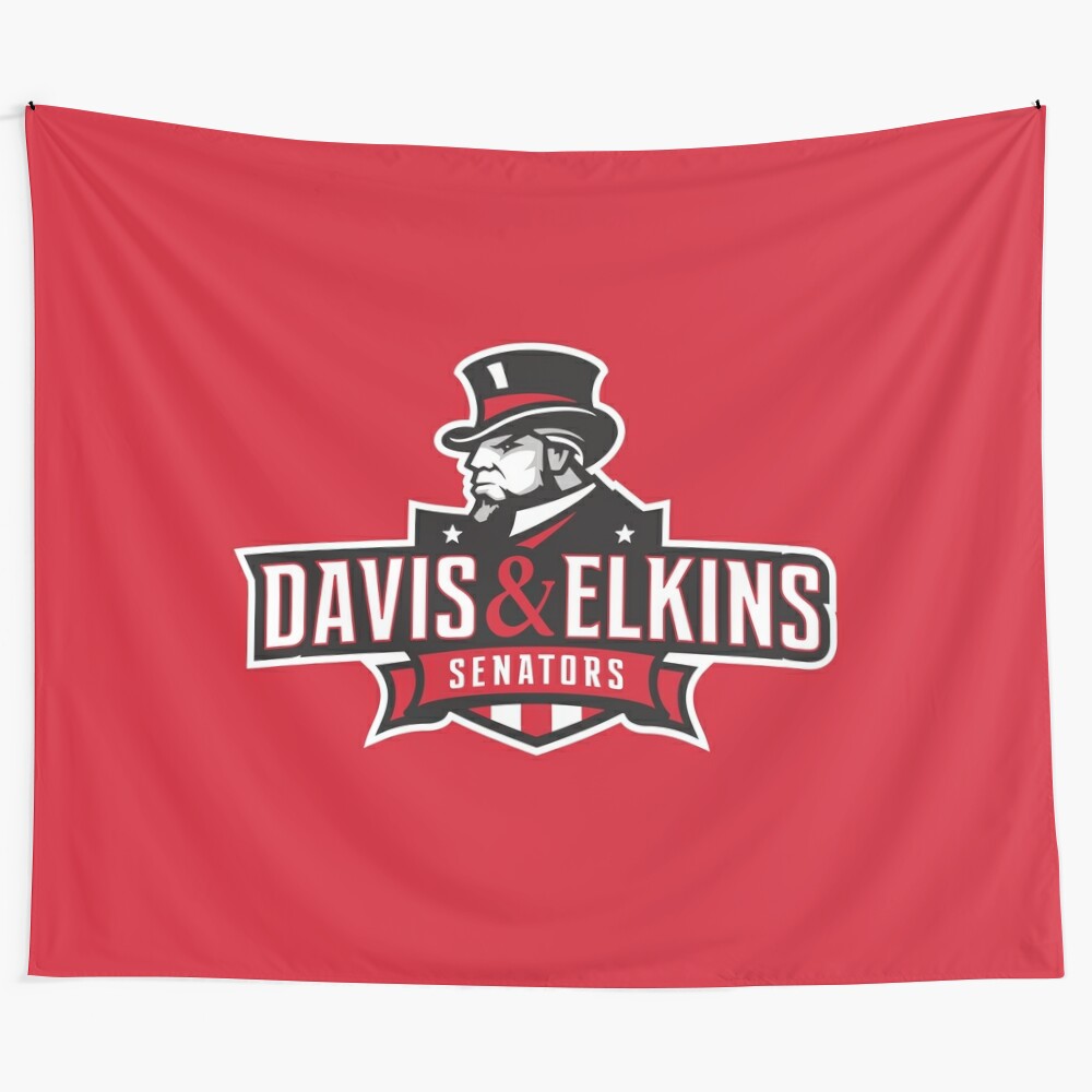 Davis & Elkins College Tapestry showcasing school colors and logo