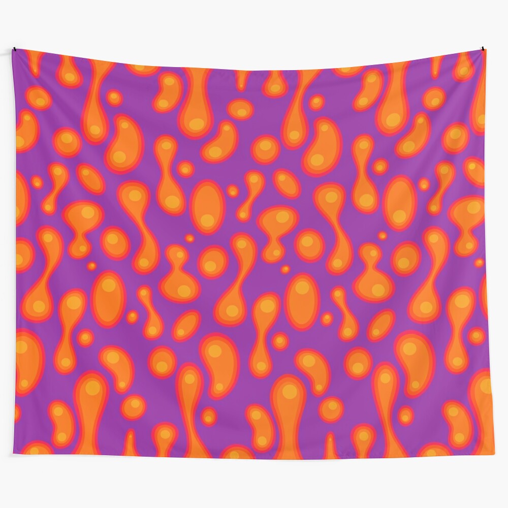 Colorful lava lamp tapestry with psychedelic swirls and groovy patterns