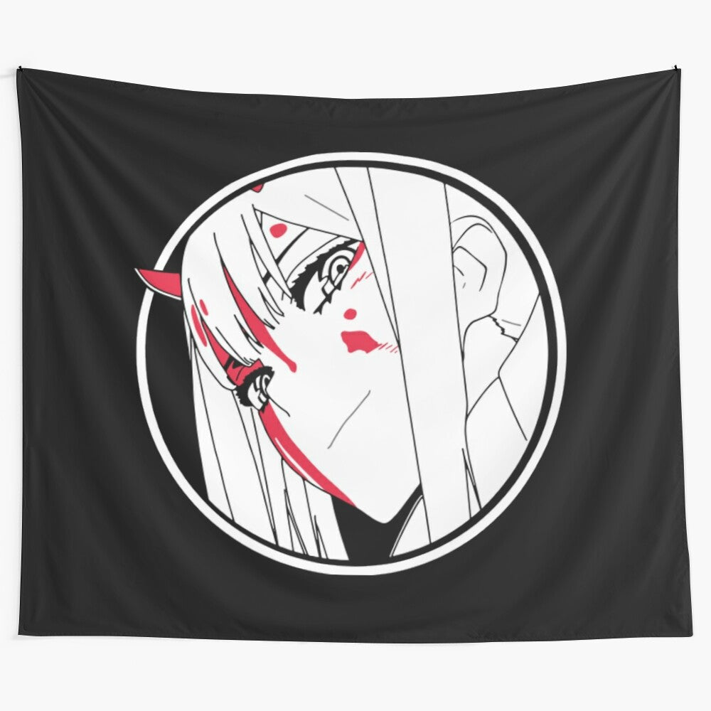 Zero Two inspired anime tapestry featuring the popular character from Darling in the Franxx