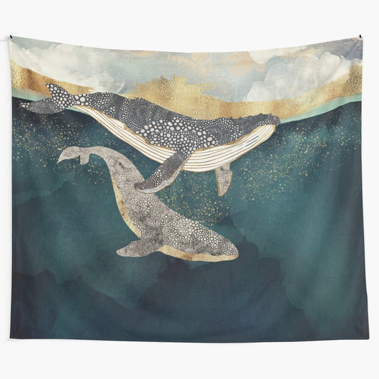 Captivating "Bond II" Tapestry depicting the bond between a mother whale and her calf