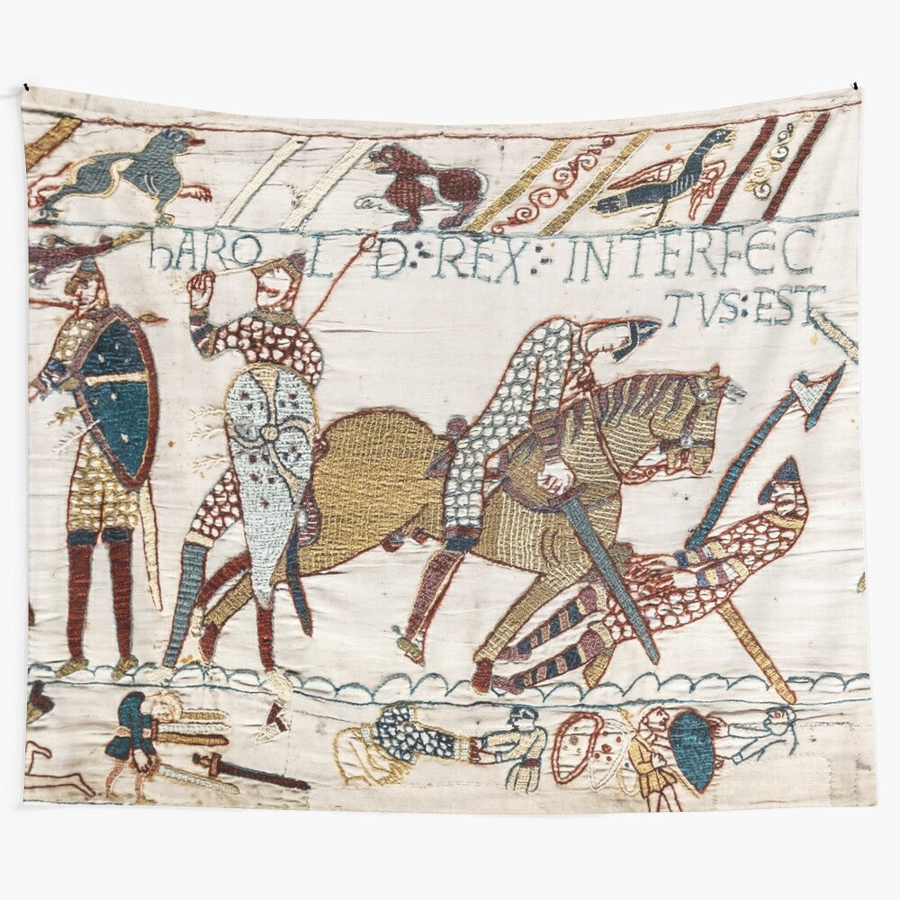 Detailed embroidery of the Battle of Hastings from the Bayeux Tapestry