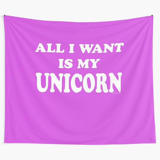 Whimsical unicorn tapestry with rainbow colors and sparkles