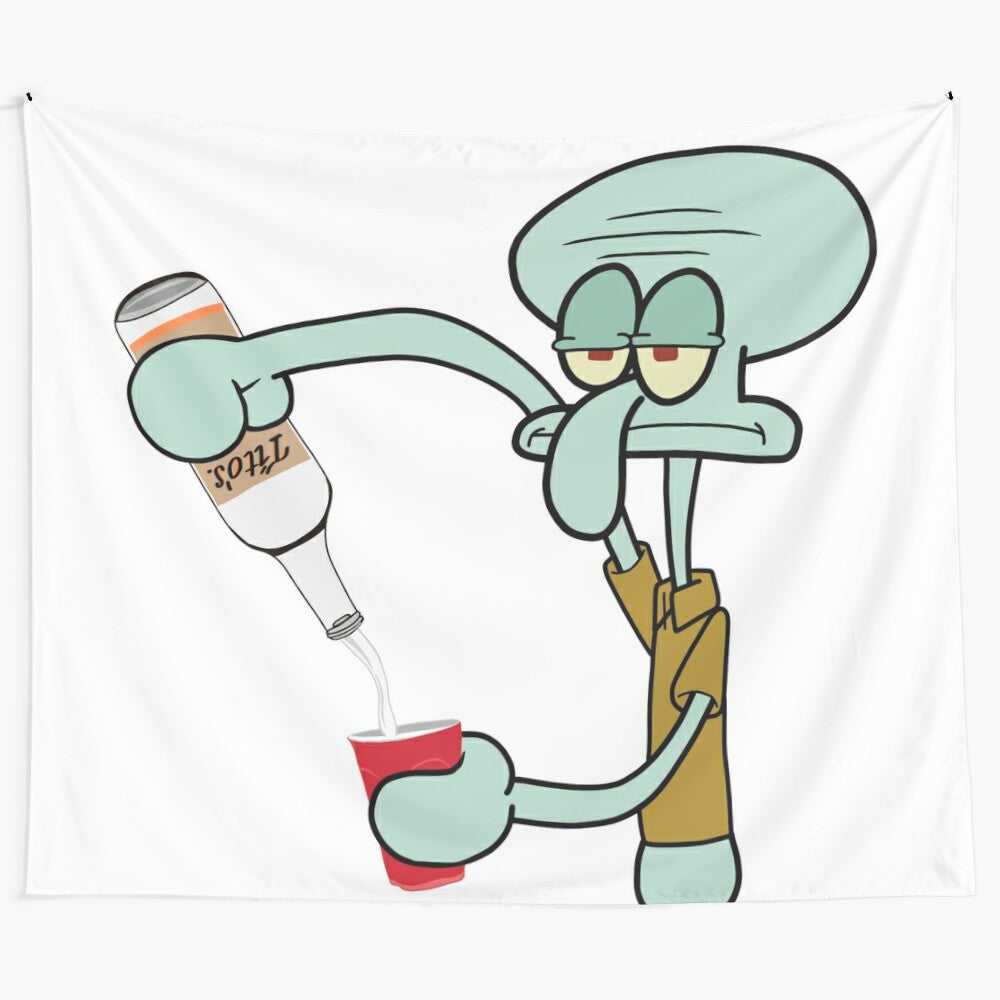 Tito's and Squidward-themed tapestry for college parties