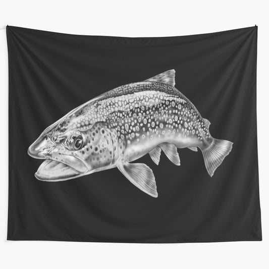 Trout tapestry featuring brown and rainbow trout in a natural setting