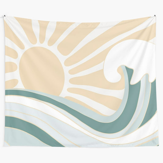 Sun and wave coastal tapestry wall hanging