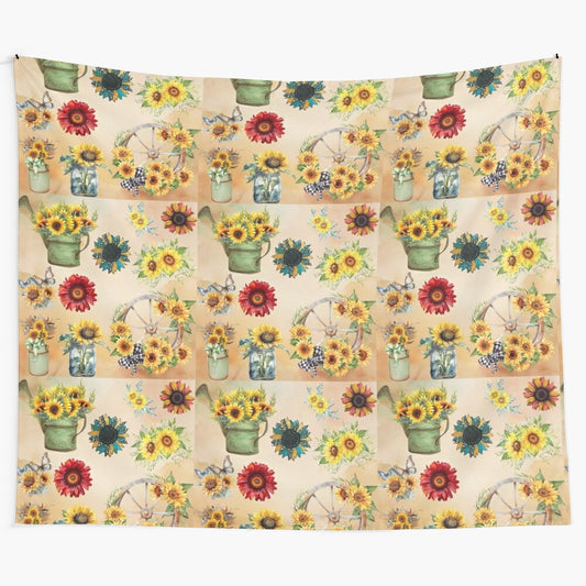 Sunflower garden tapestry with vintage-inspired design