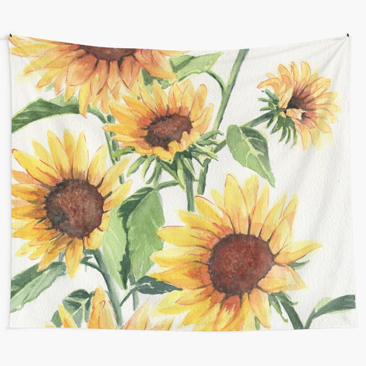 Sunflowers watercolor tapestry wall art