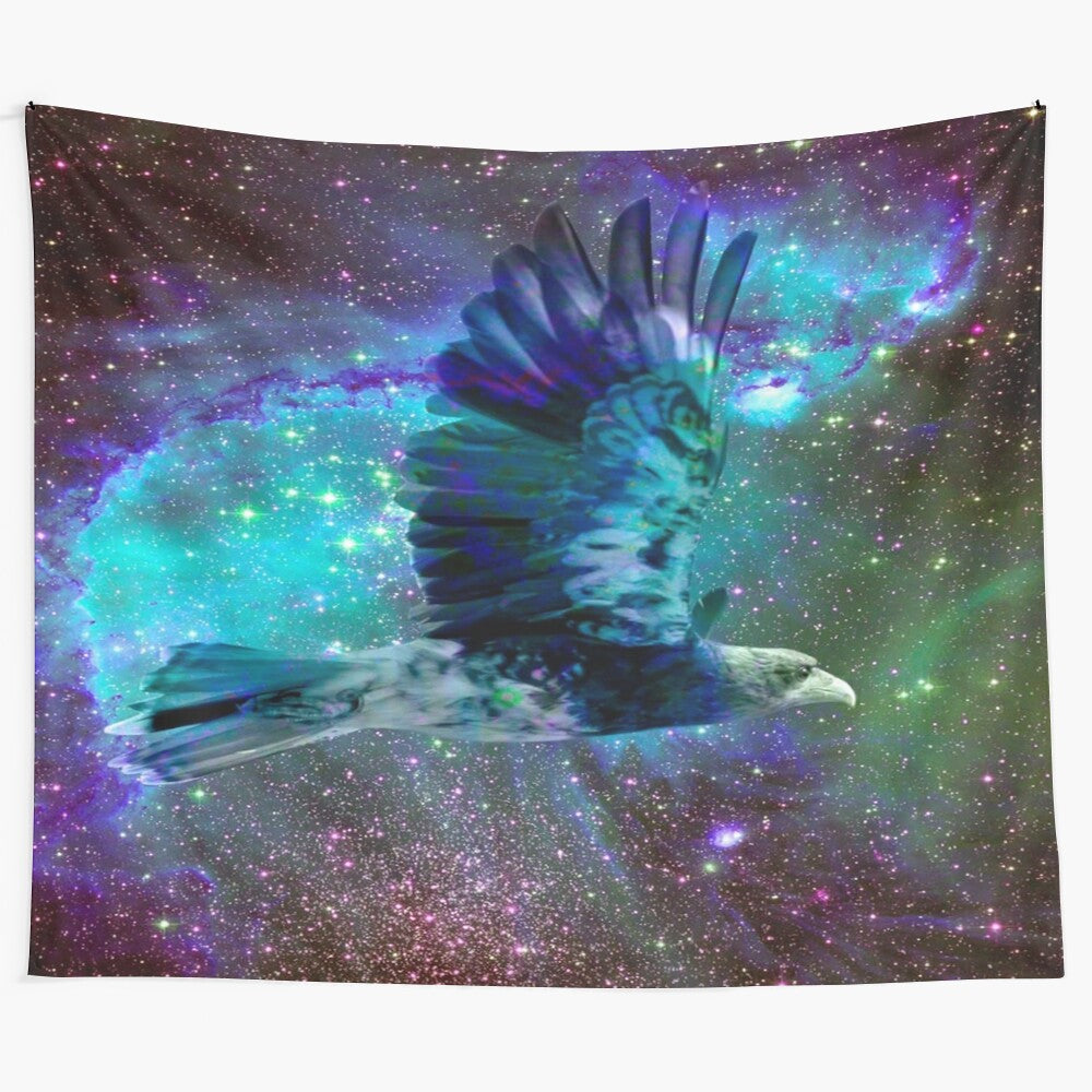 Celestial falling star tapestry with nature-inspired abstract patterns and cosmic elements